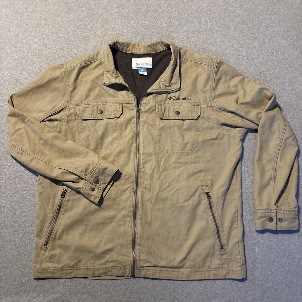 Columbia Mens Buck‎ Basin Lightweight Cotton Jacket Size XL Beige Zip Up